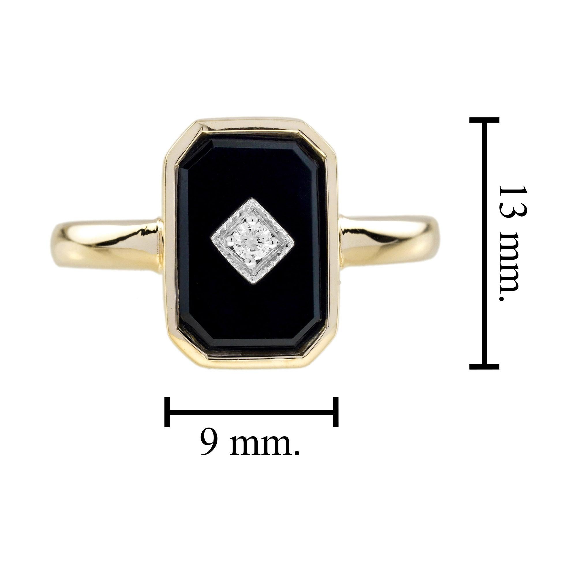 Bague de style Art déco en or jaune 14 carats, diamant et onyx octogonal en vente 2