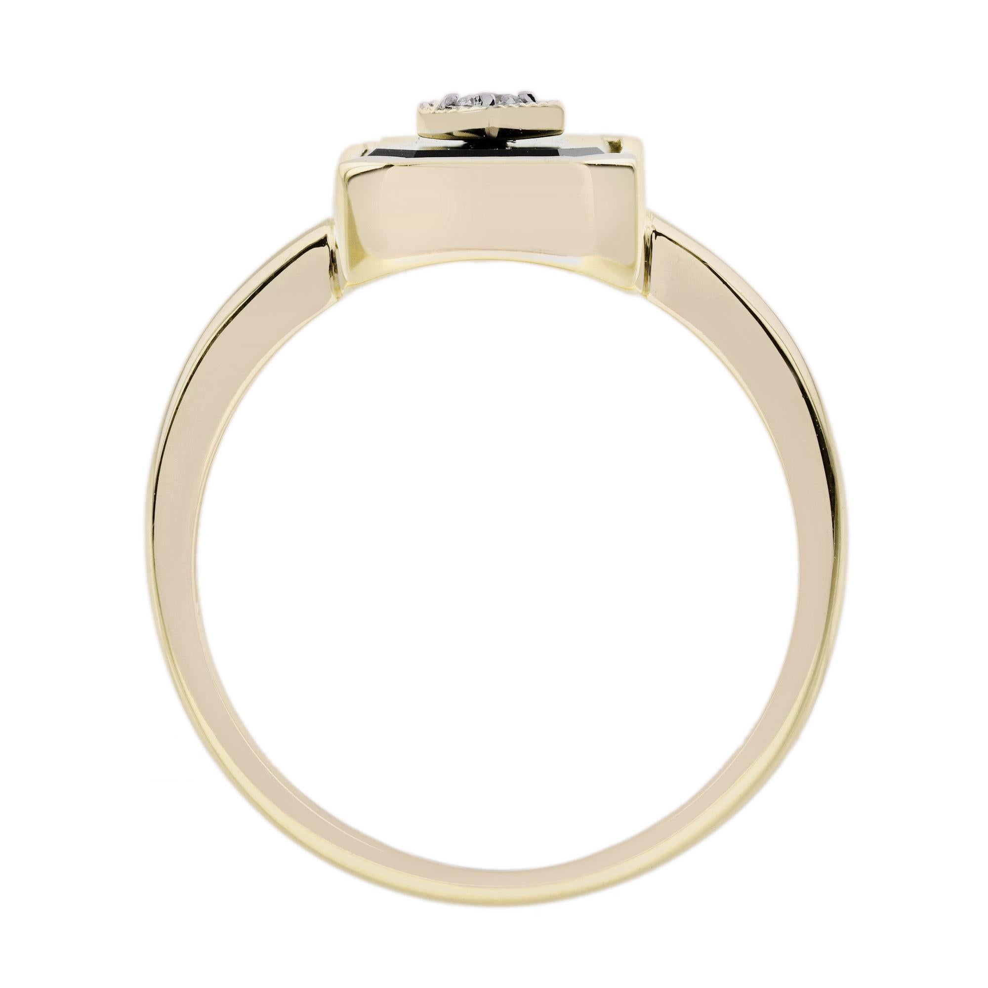 Bague de style Art déco en or jaune 14 carats, diamant et onyx octogonal en vente 2