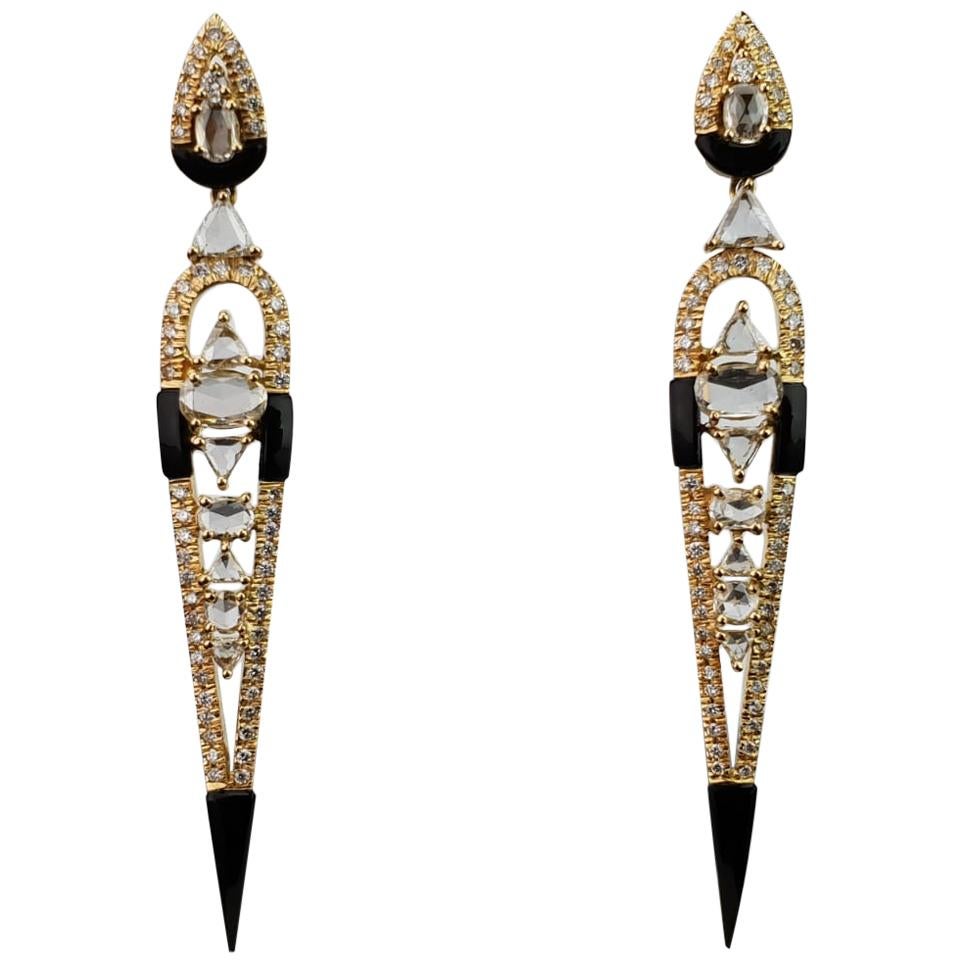 Diamond and Onyx 18 Karat Dangle Earring