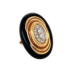 Anello con diamanti e onice in oro giallo 18 carati di Emis, anni '70 circa