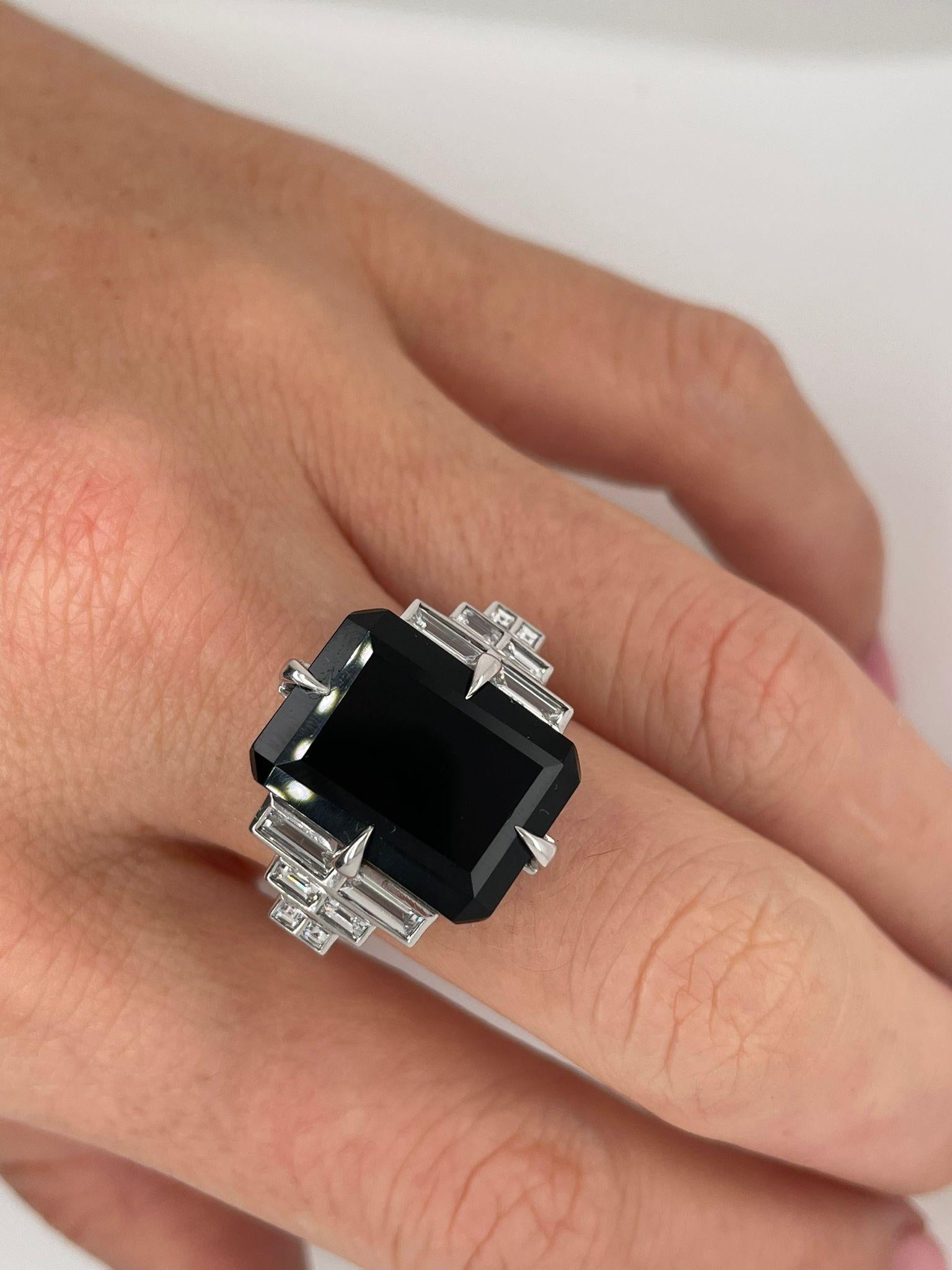 For Sale:  Diamond and Onyx Art Deco Ring with Baguette Diamonds 11