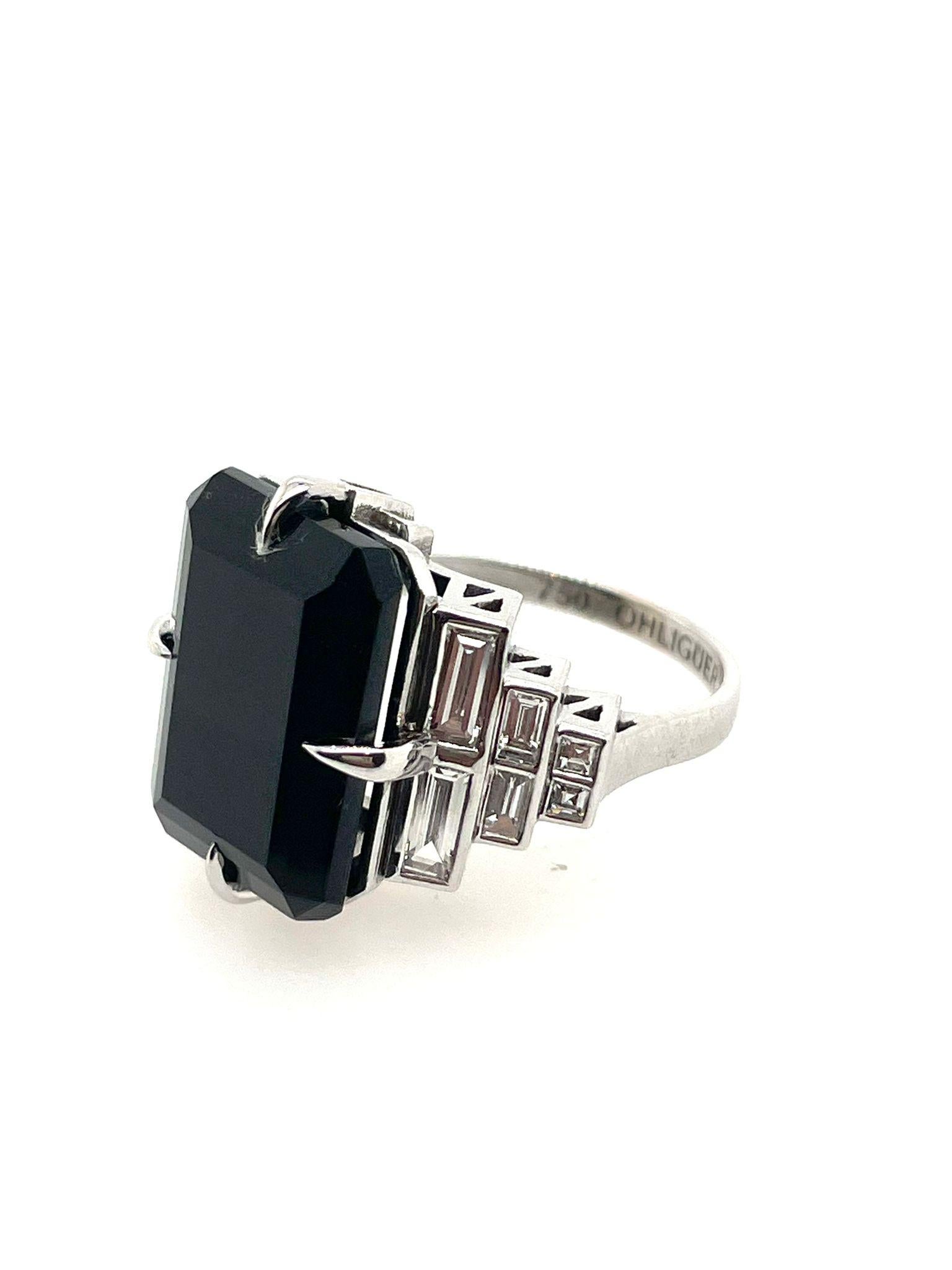 For Sale:  Diamond and Onyx Art Deco Ring with Baguette Diamonds 15