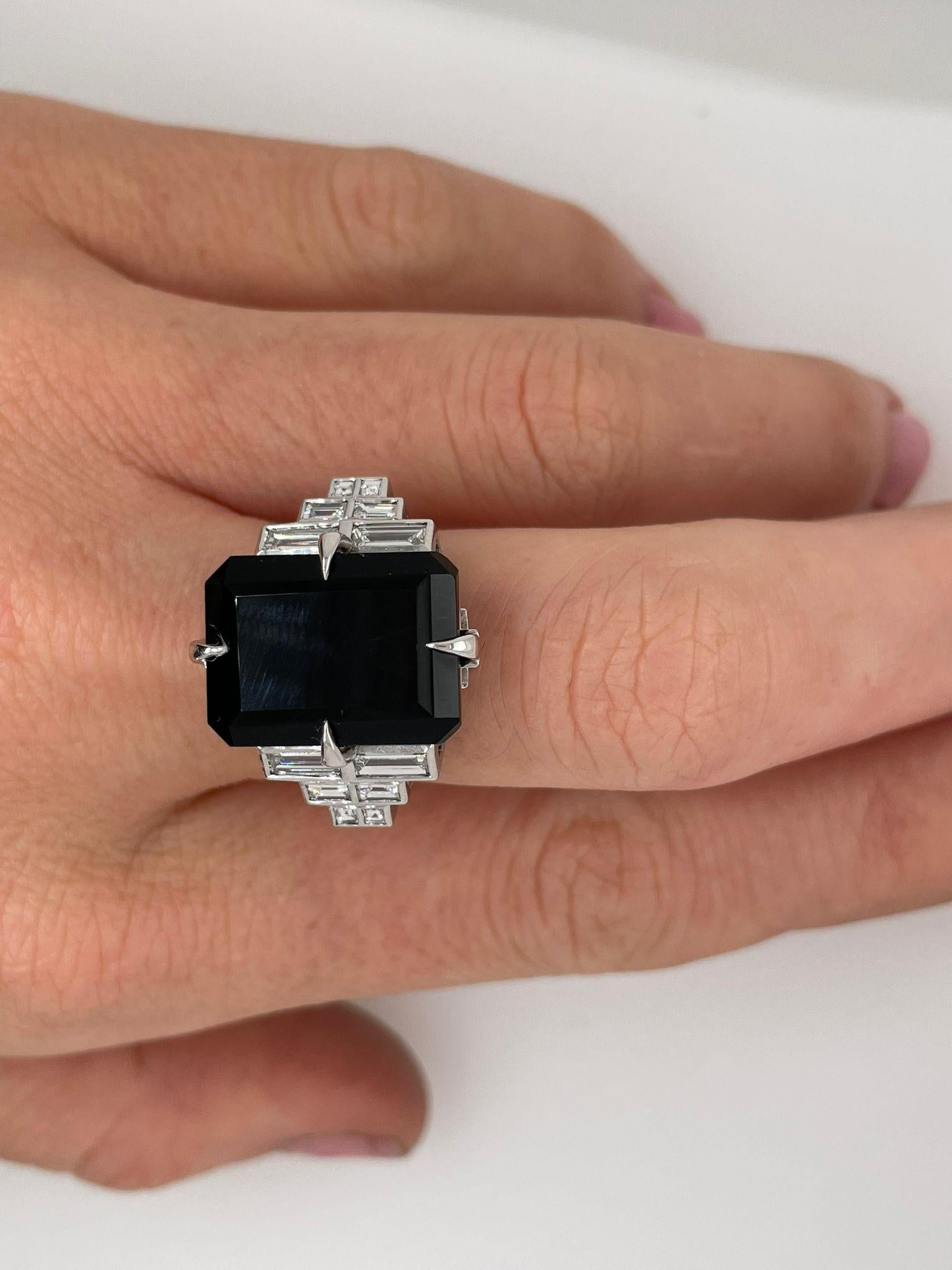 For Sale:  Diamond and Onyx Art Deco Ring with Baguette Diamonds 17