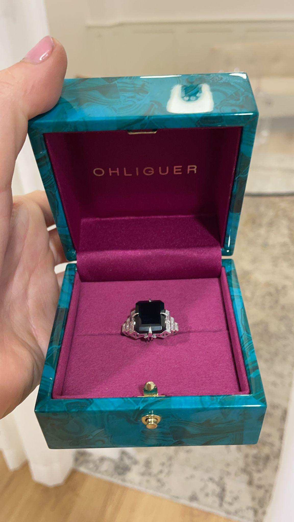 For Sale:  Diamond and Onyx Art Deco Ring with Baguette Diamonds 19