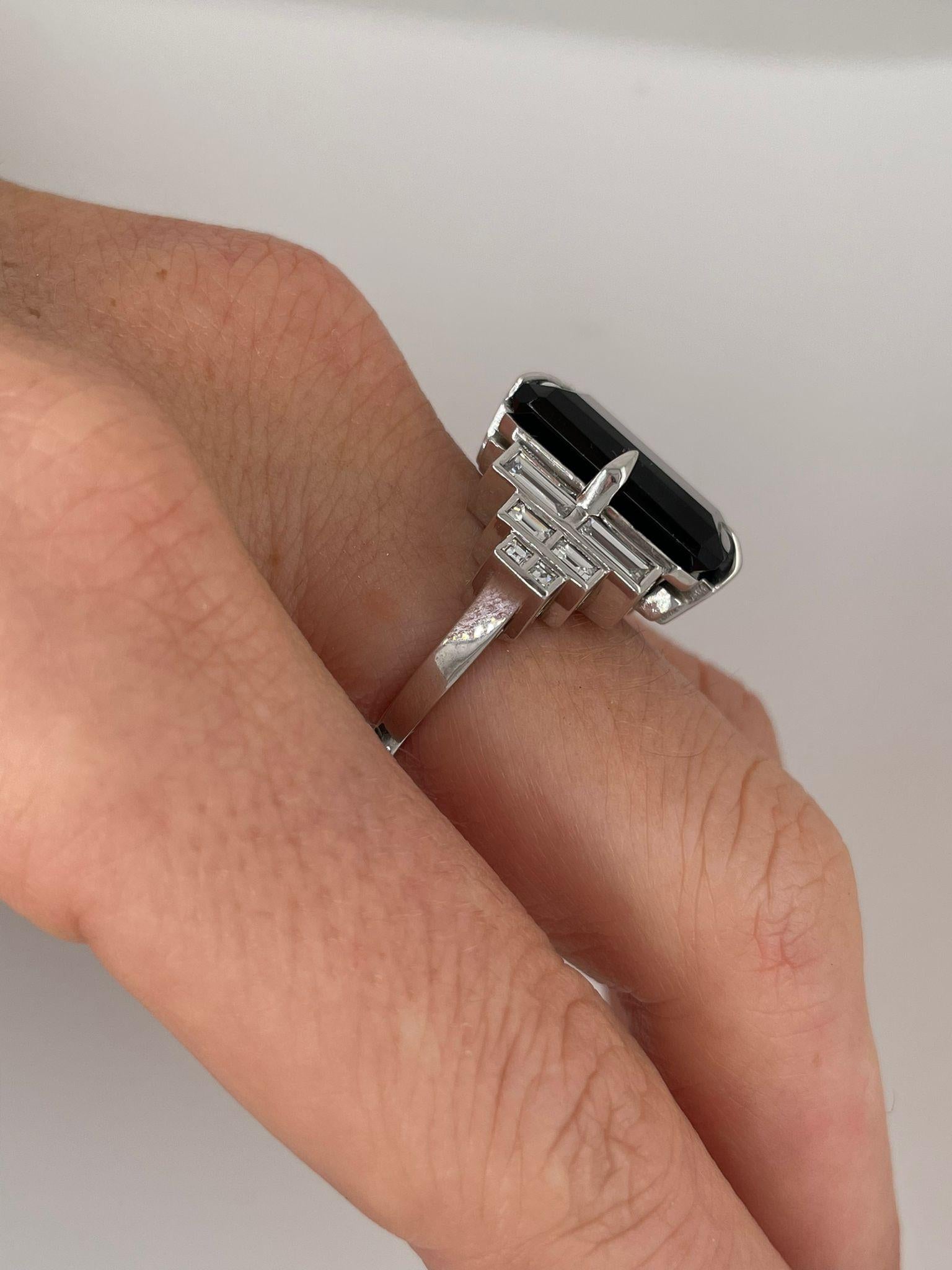 For Sale:  Diamond and Onyx Art Deco Ring with Baguette Diamonds 7