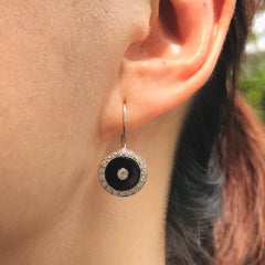 Diamond and Onyx Art Deco Style Earrings in 14K White Gold