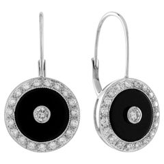 Diamond and Onyx Art Deco Style Earrings in 14K White Gold