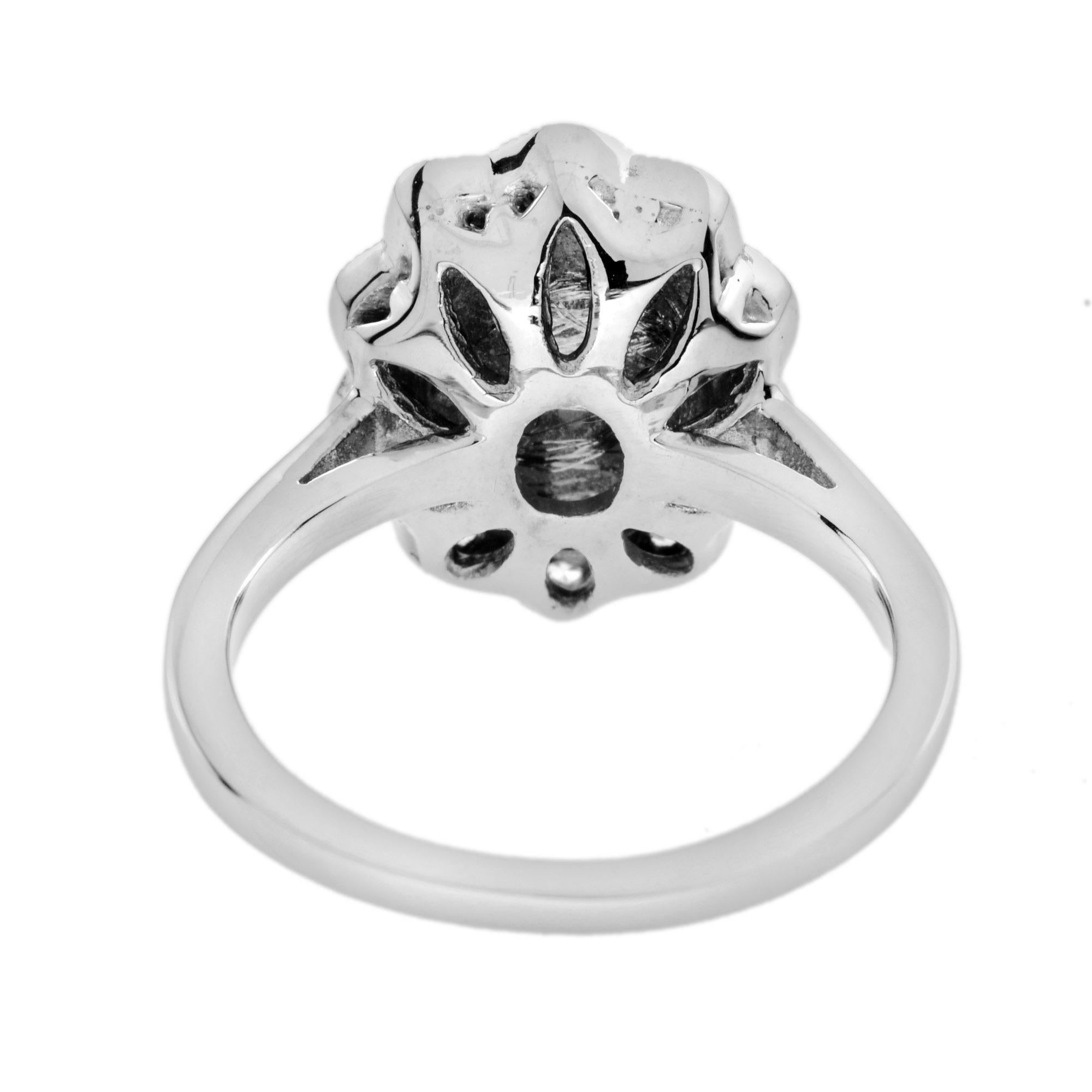 Women's or Men's Diamond and Onyx Art Deco Style Halo Ring in 14K White Gold For Sale