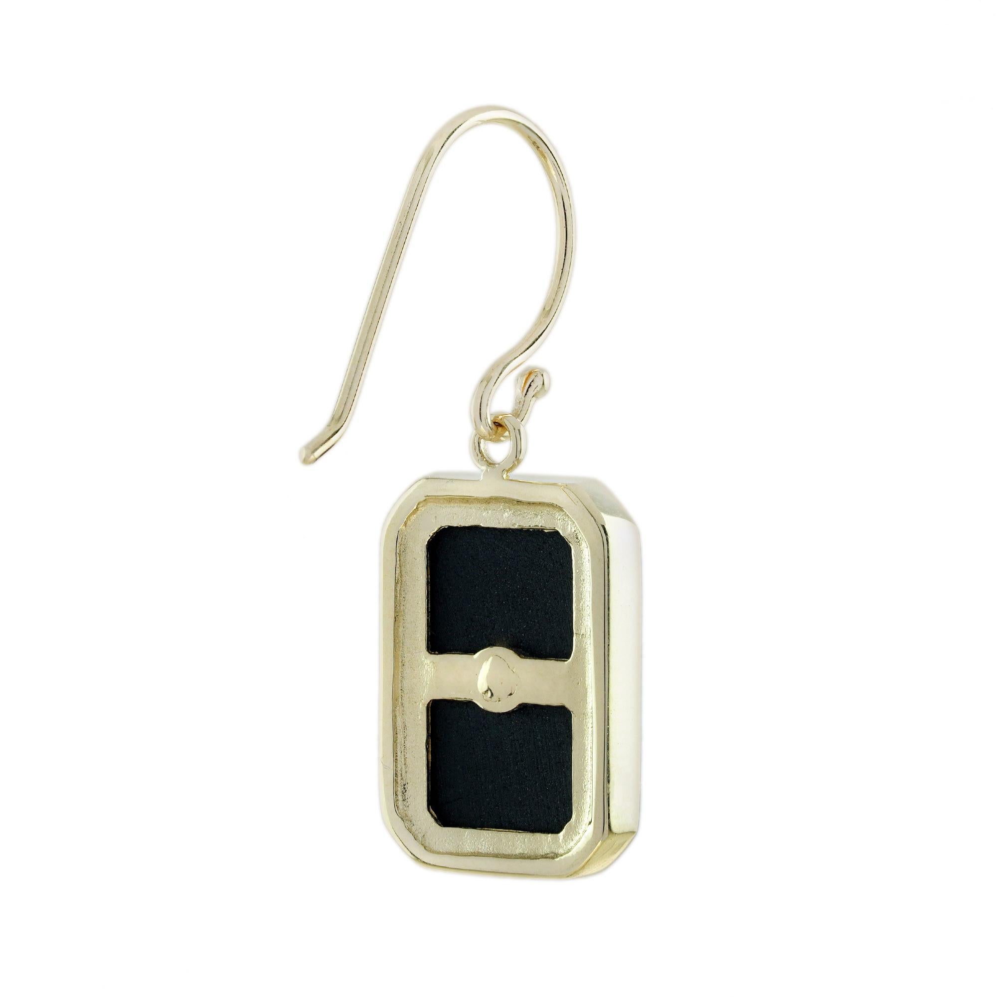 Boucles d'oreilles pendantes de style Art déco en or jaune 9 carats avec diamants et onyx en forme de octogonale Neuf - En vente à Bangkok, TH
