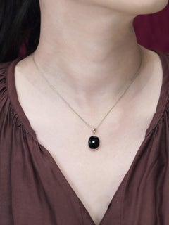 Diamond and Onyx Art Deco Style Oval Pendant in 9K Yellow Gold