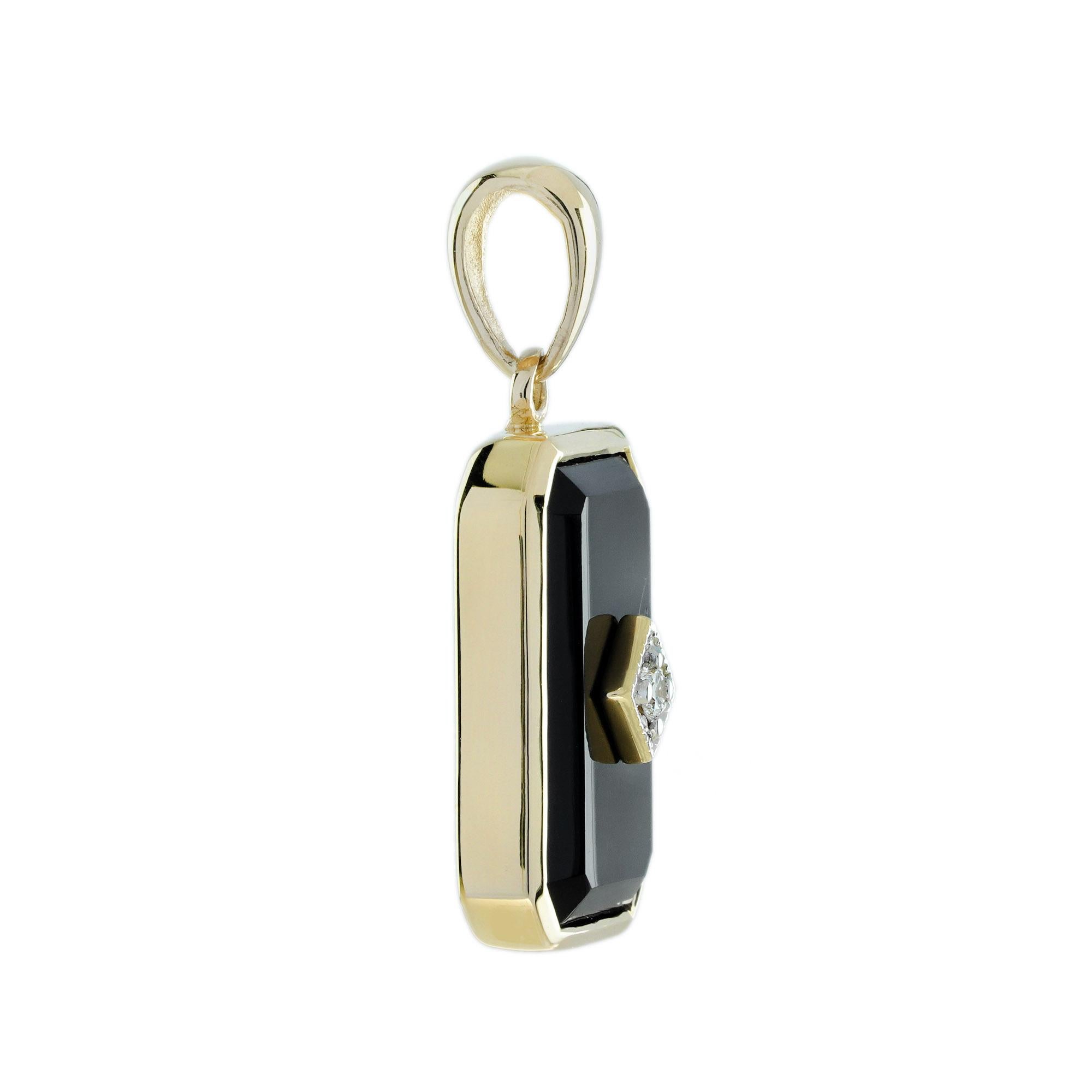 Art déco Pendentif en or jaune 9K avec diamant et onyx de style Art Déco en vente