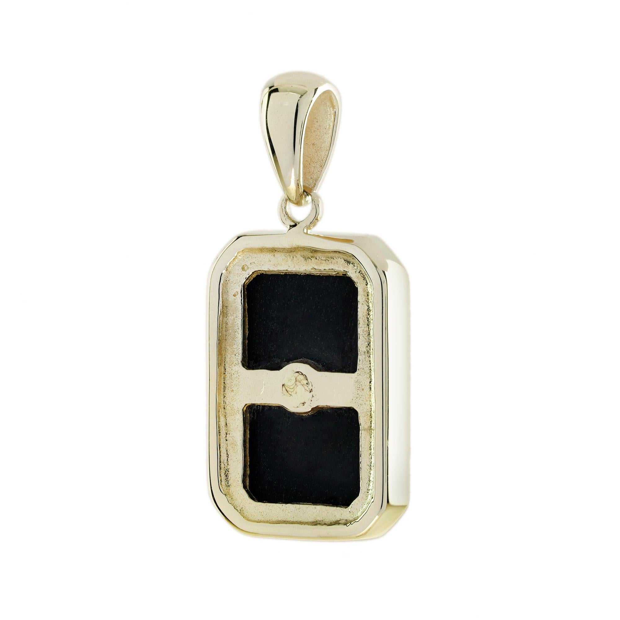 Taille ronde Pendentif en or jaune 9K avec diamant et onyx de style Art Déco en vente