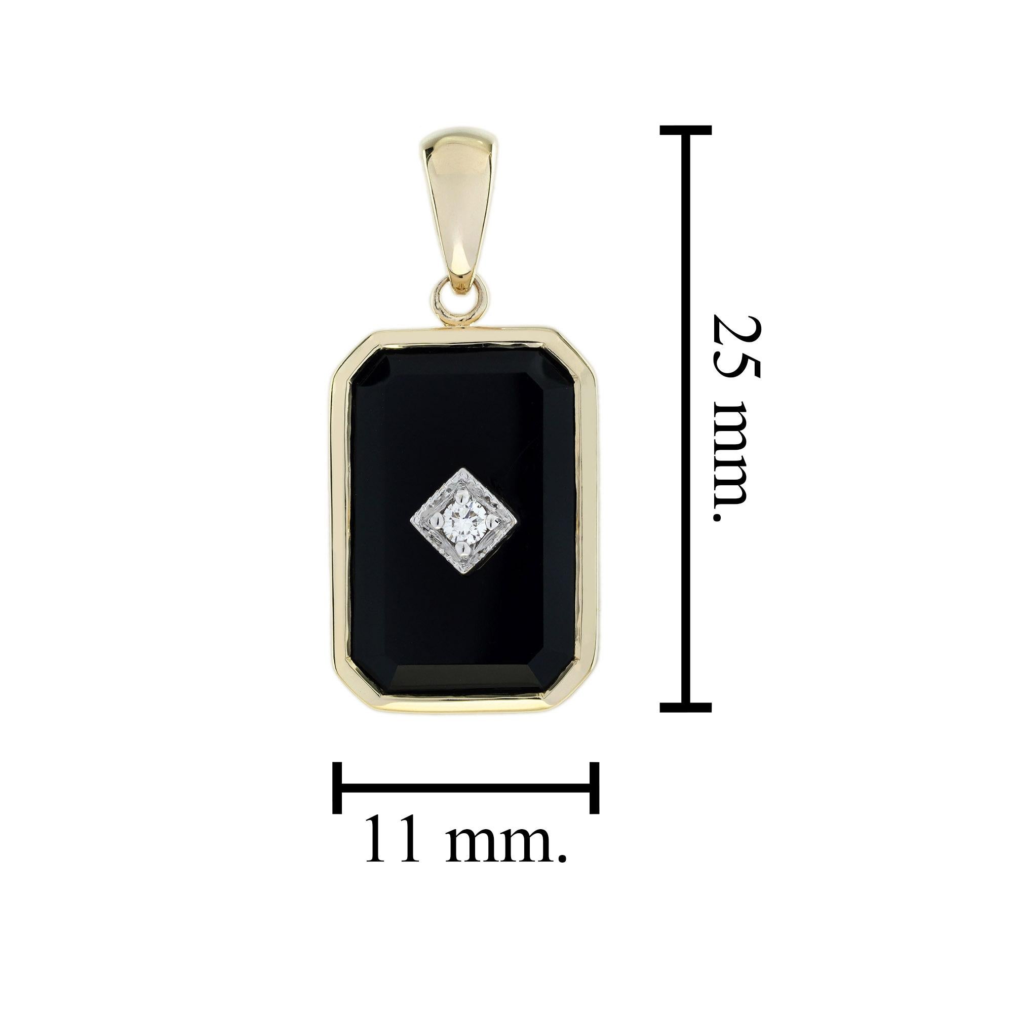 Pendentif en or jaune 9K avec diamant et onyx de style Art Déco Neuf - En vente à Bangkok, TH