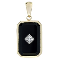 Diamond and Onyx Art Deco Style Pendant in 9K Yellow Gold