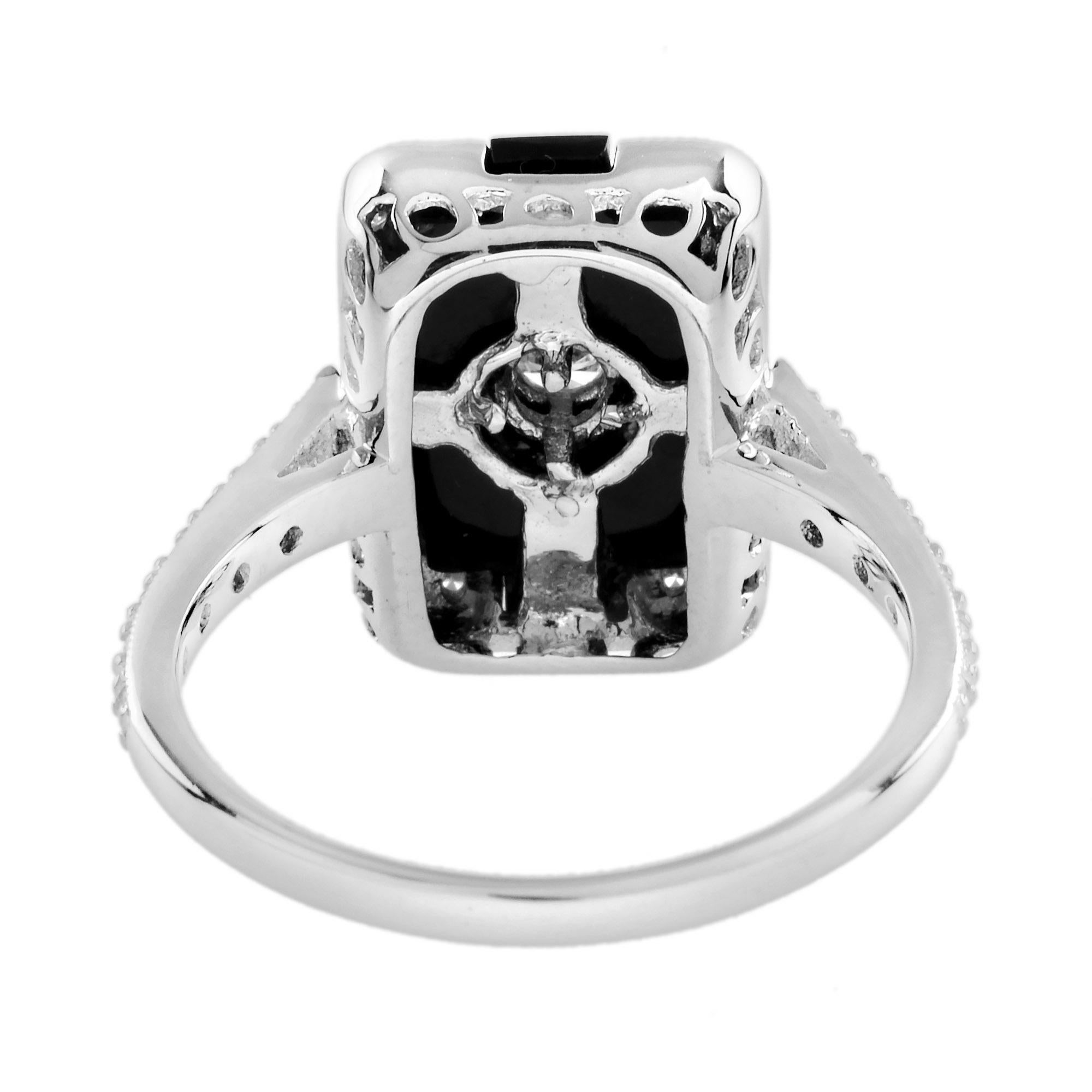 Anello in stile Art Deco con diamanti e onice in oro bianco 14K In condizioni Nuovo in vendita a Bangkok, TH