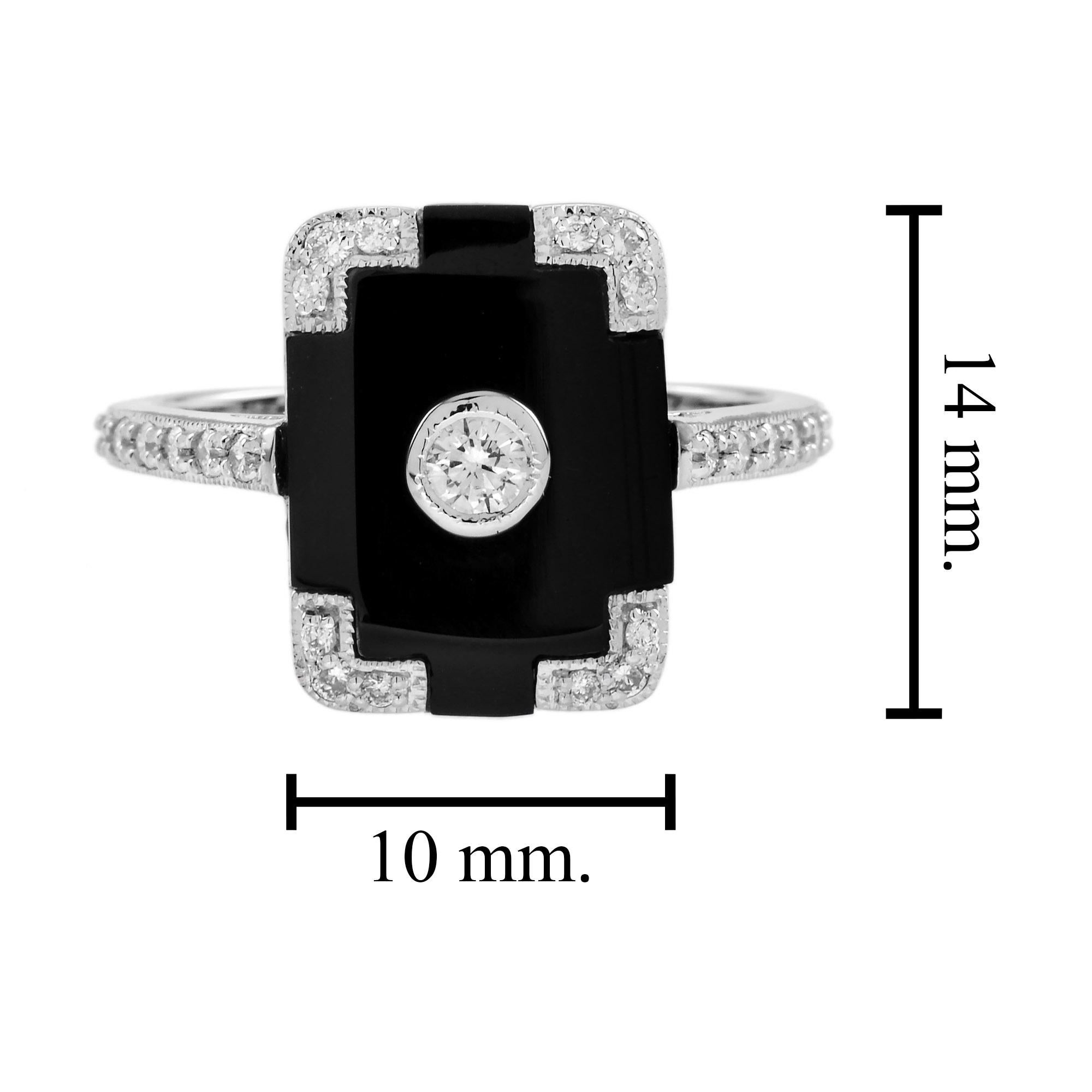 Anello in stile Art Deco con diamanti e onice in oro bianco 14K in vendita 1