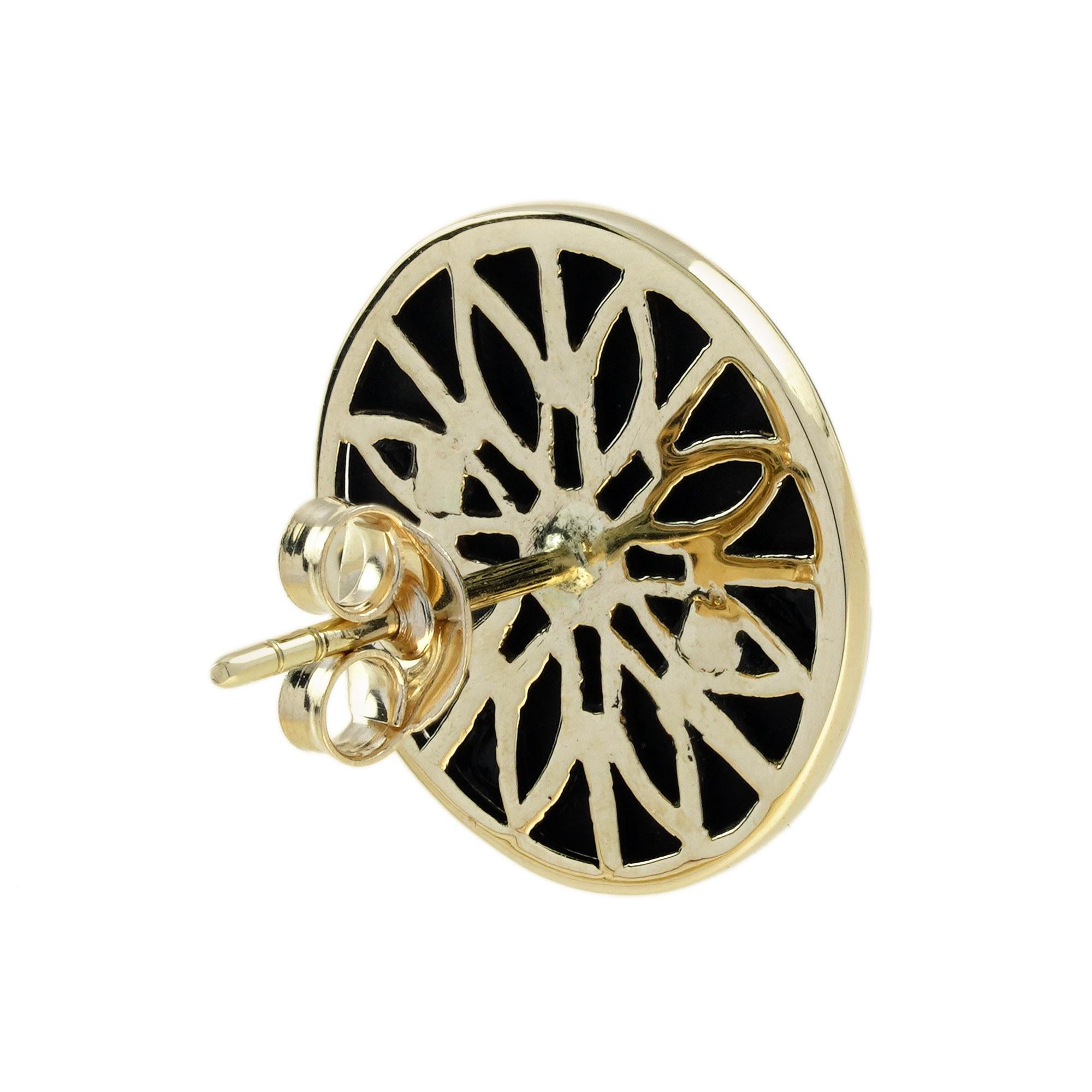 Diamond and Onyx Art Deco Style Stud Earrings in 9K Yellow Gold In New Condition In Bangkok, TH