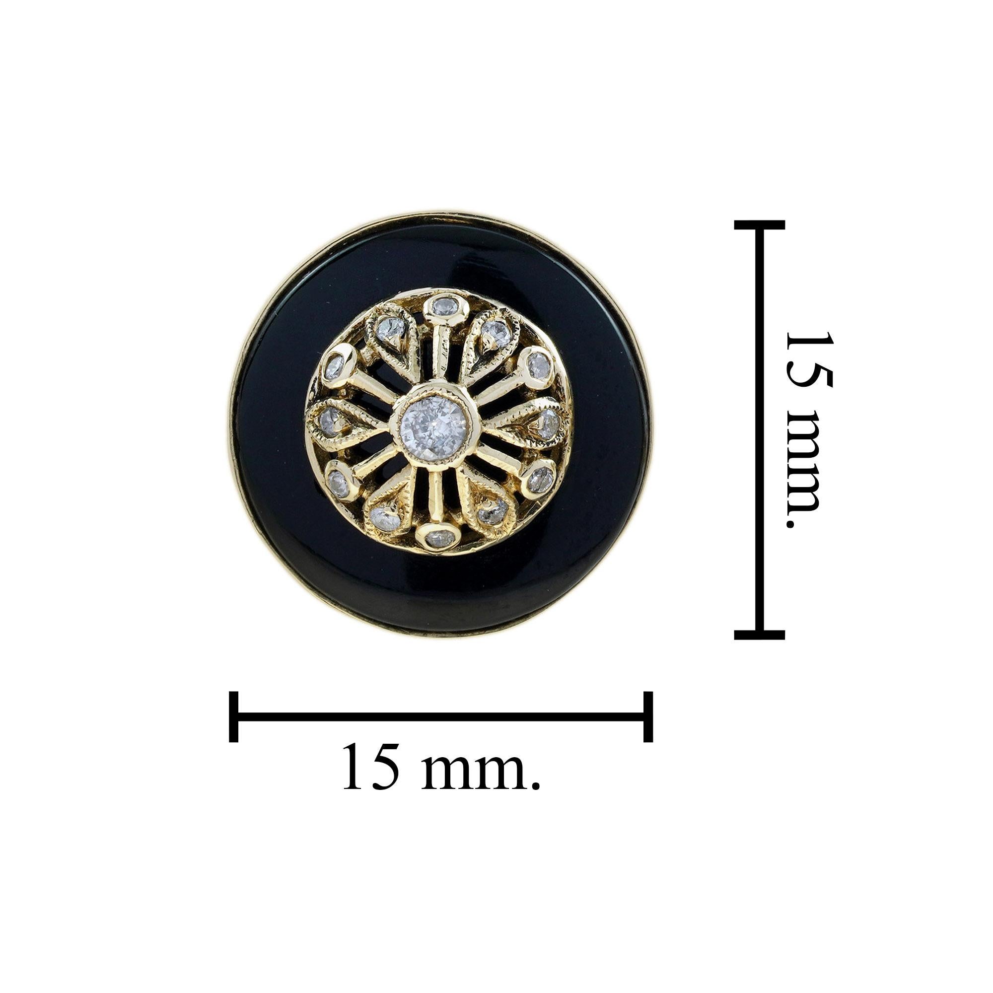 Women's Diamond and Onyx Art Deco Style Stud Earrings in 9K Yellow Gold