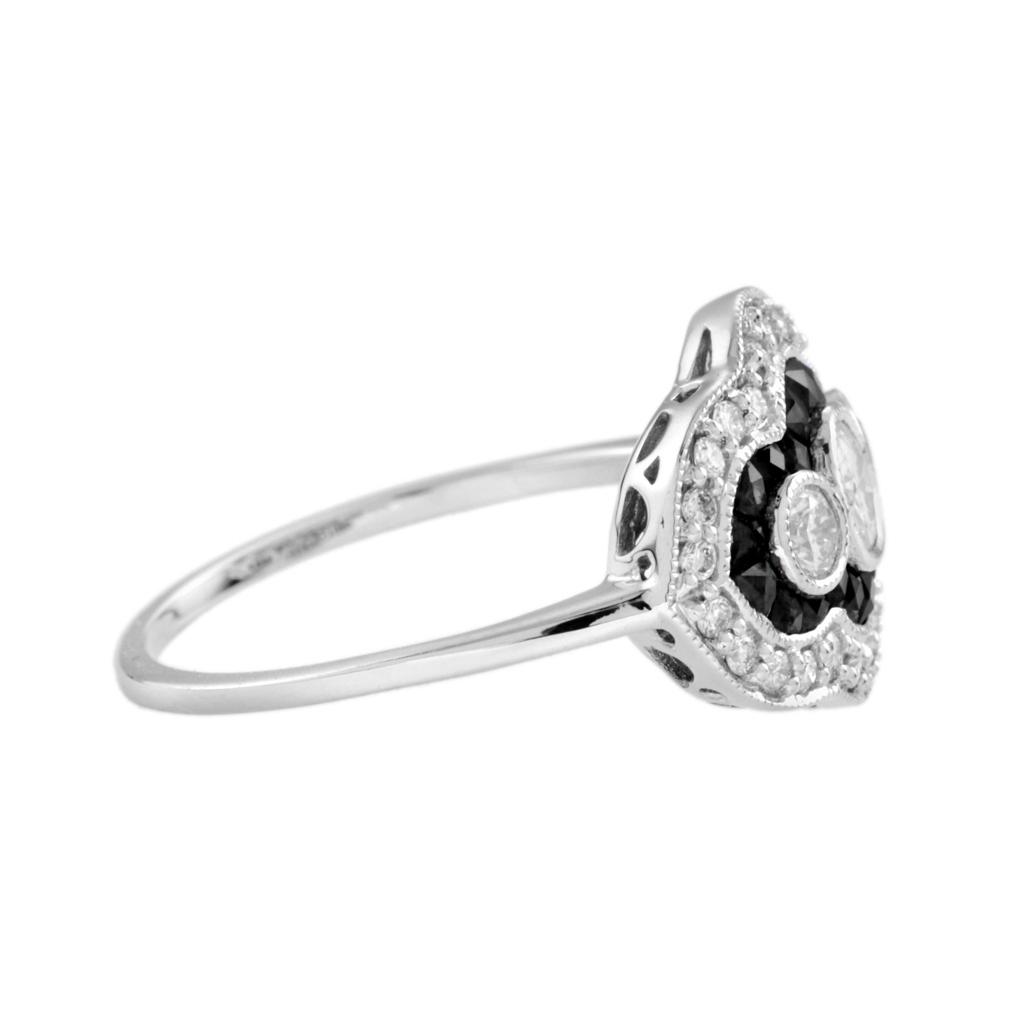 For Sale:  Diamond and Onyx Art Deco Style Three Stone Ring in 14K White Gold 4