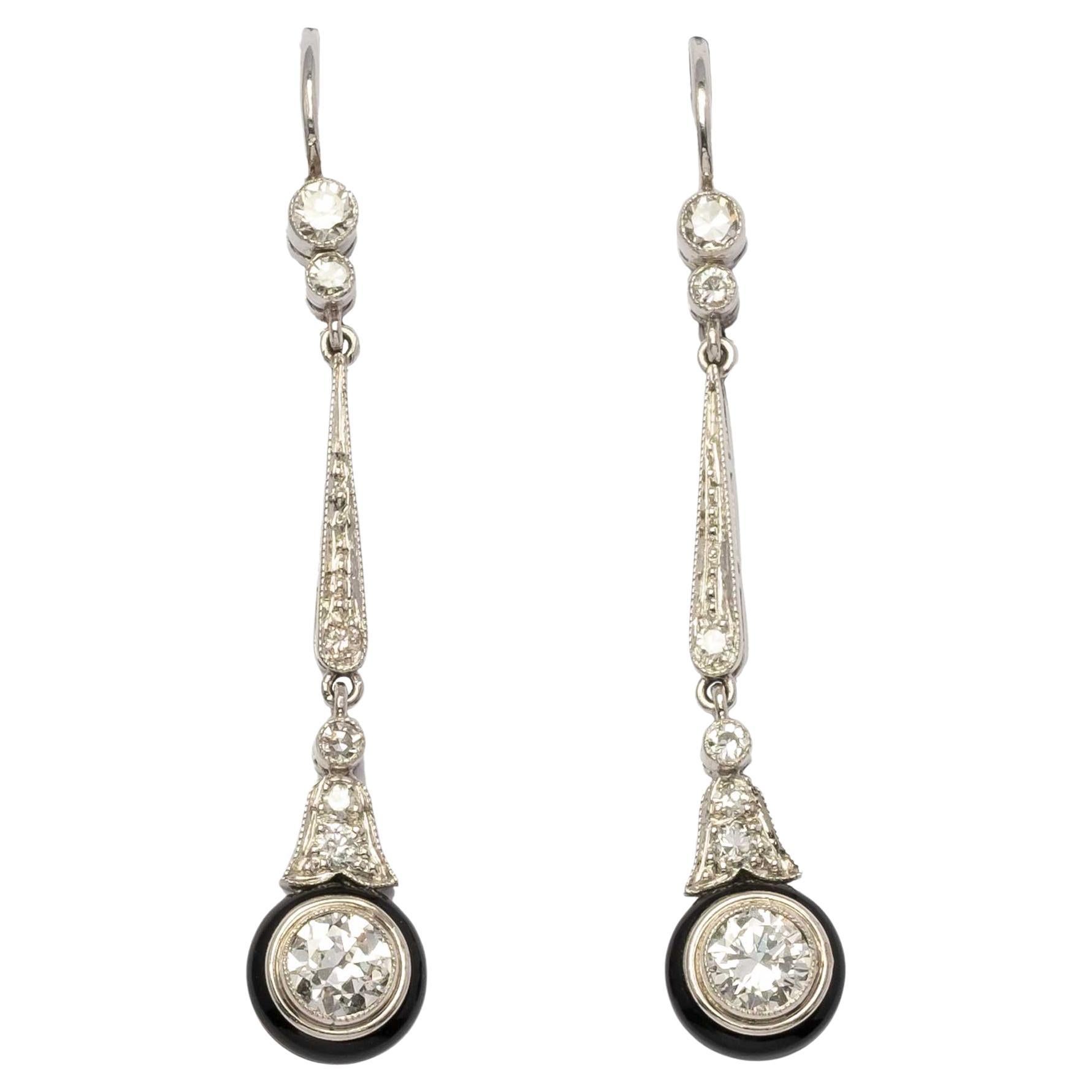 Diamond and Onyx Deco diamond pendant earrings