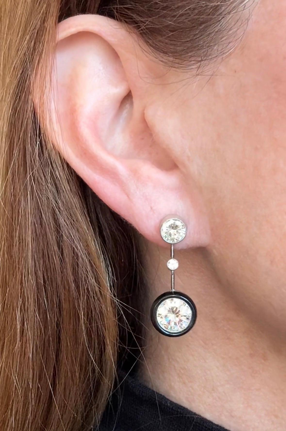 da uomo o donna Orecchini a goccia con diamanti e onice 7,60 carati totali in vendita