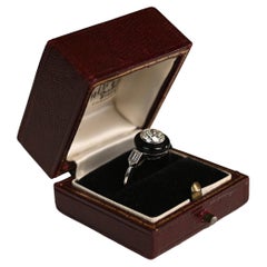 Diamond and Onyx Engagement Ring. 1.20ct Old Euro Diamond Halo Platinum J VS2