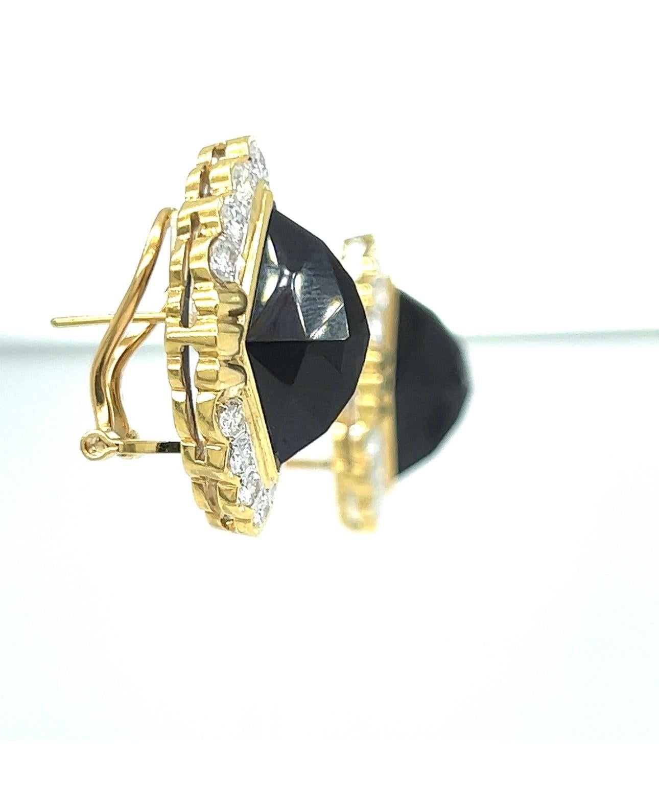 Diamond And Onyx Faceted 18k Yellow Gold Earrings - image 4
