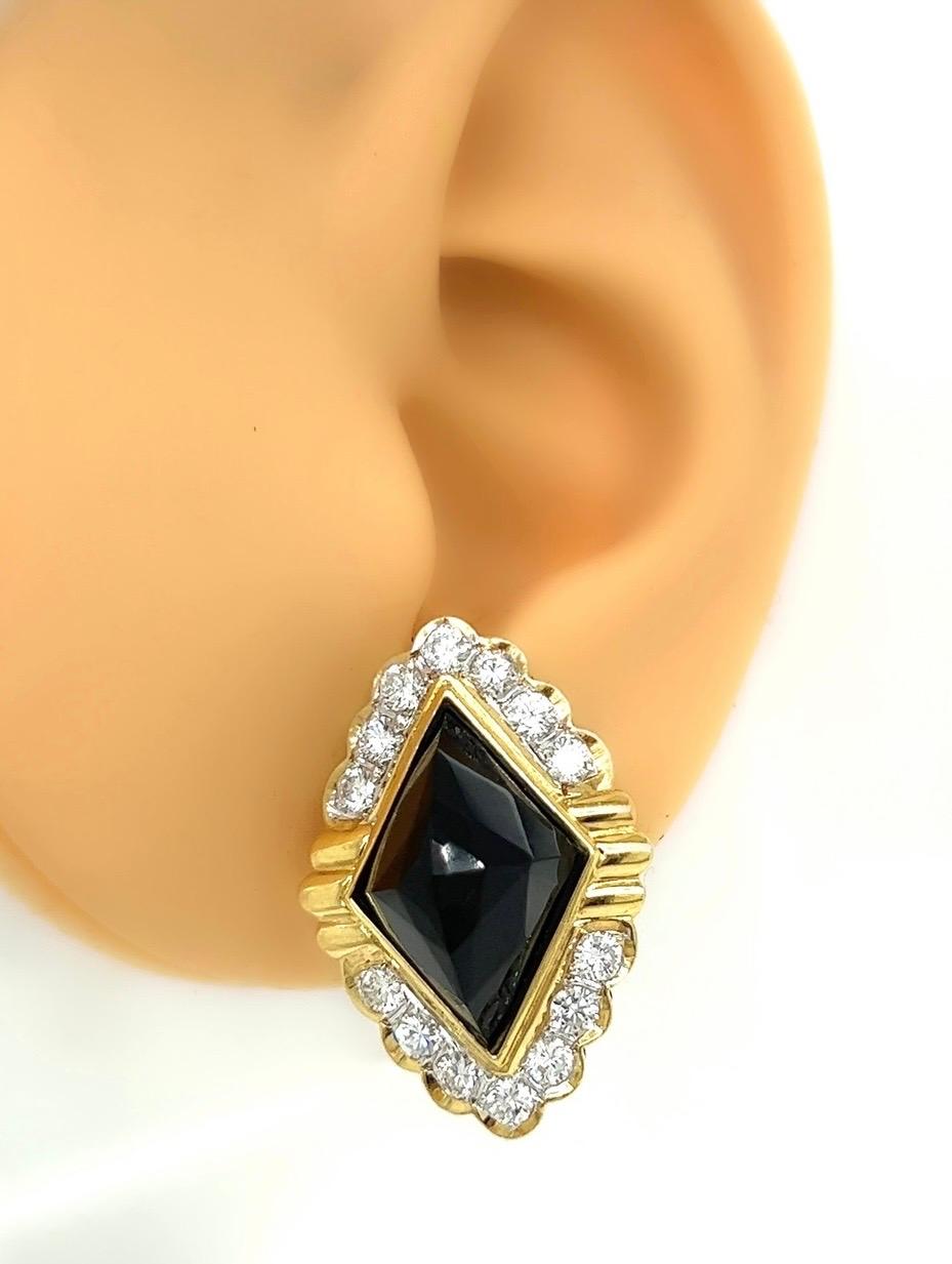 Diamond And Onyx Faceted 18k Yellow Gold Earrings - image 6