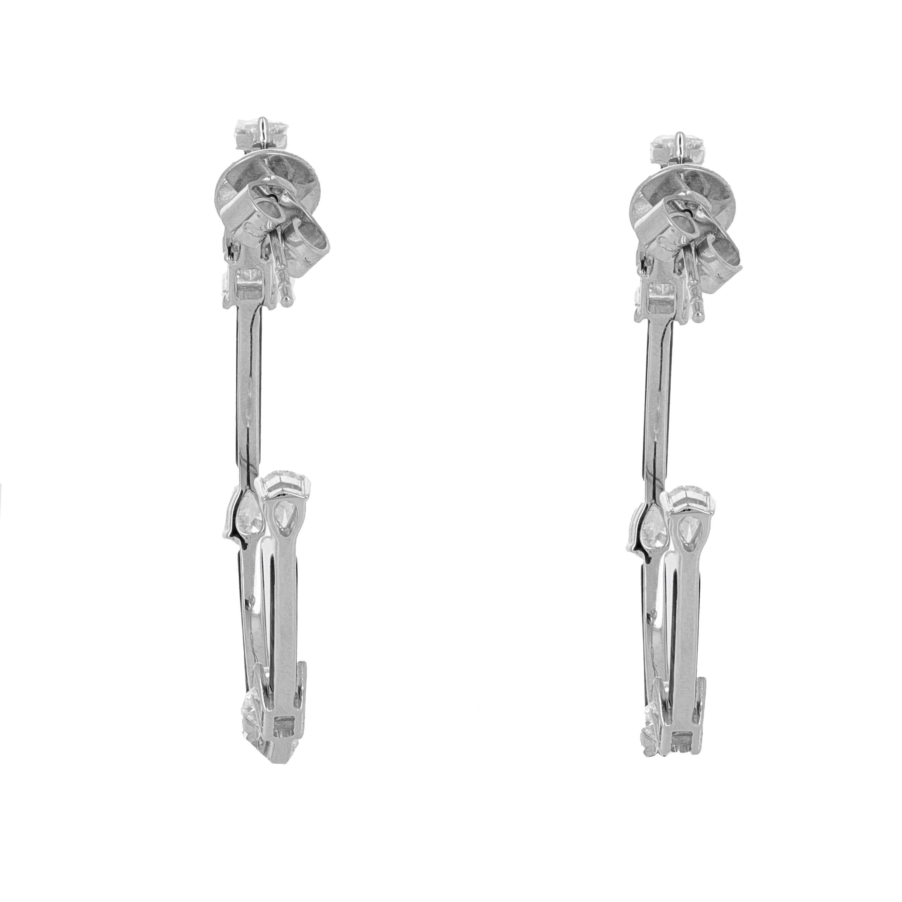 Emerald Cut Diamond and Onyx Hoop Earrings For Sale