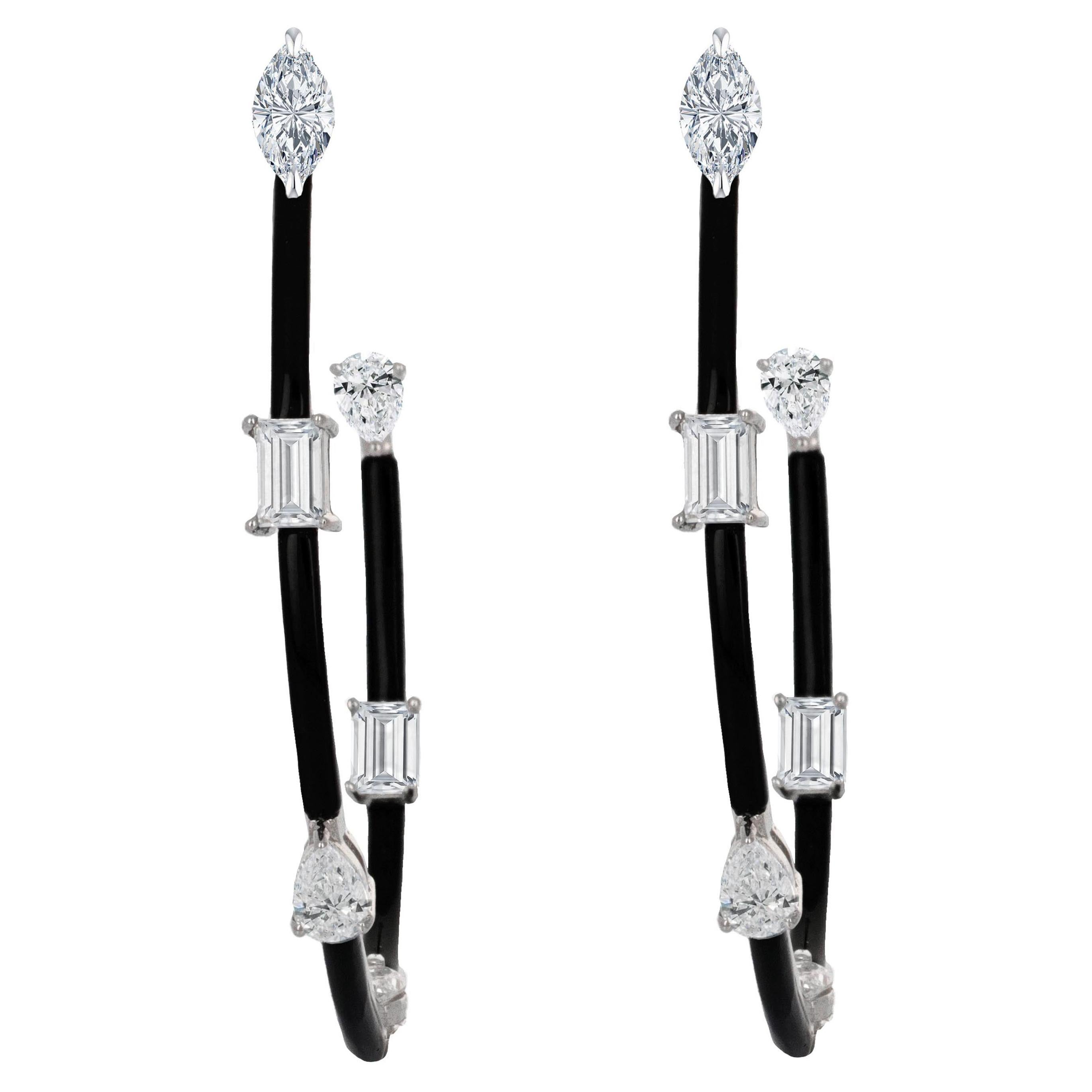 Diamond and Onyx Hoop Earrings