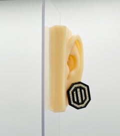 Diamond and Onyx Octagonal Earrings in 18K Yellow Gold