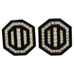 Diamond and Onyx Octagonal Earrings in 18K Yellow Gold