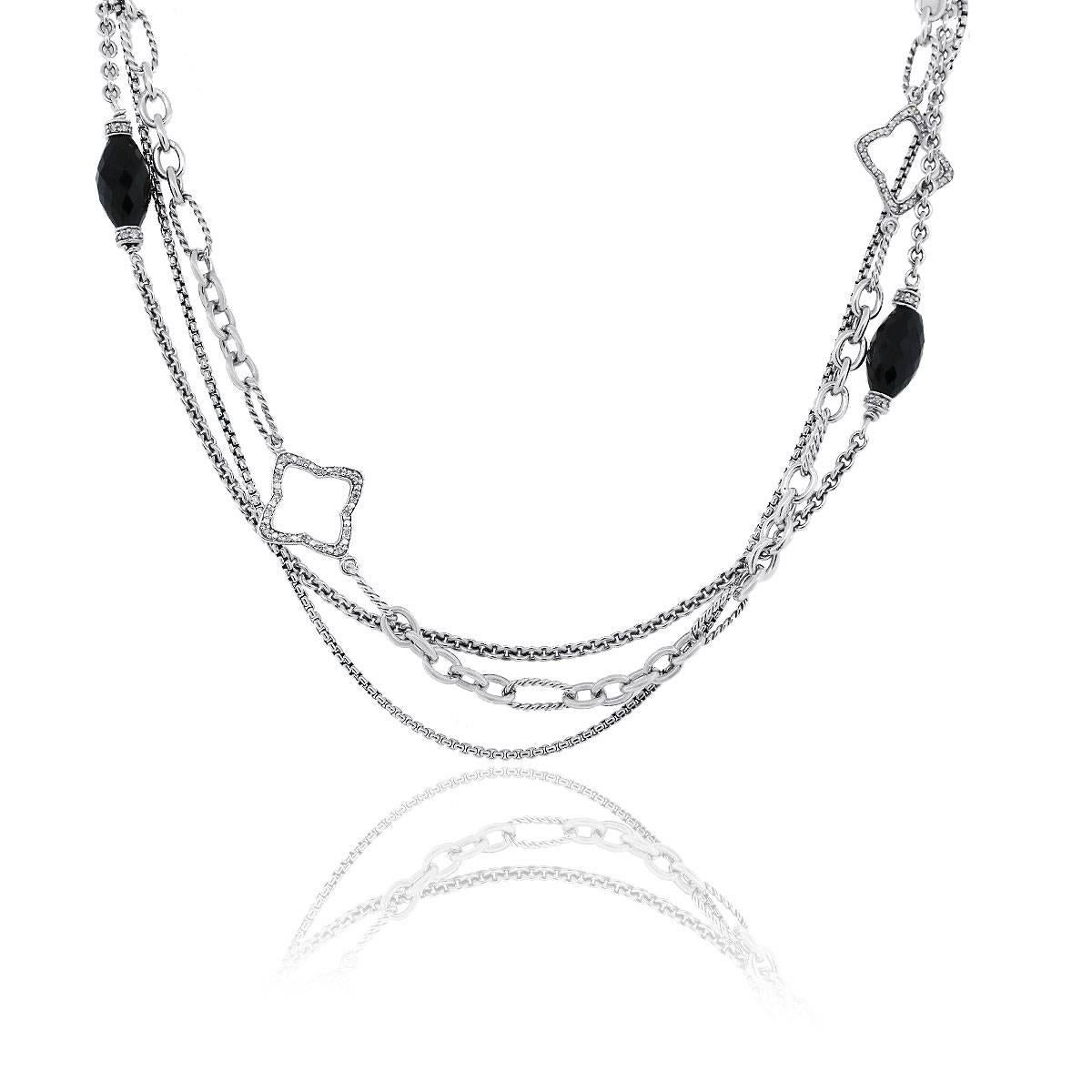 Brand: David Yurman
Material: Sterling Silver
Diamond Details: Diamonds are G/H in color and VS in clarity.
Clasp: Toggle
Measurements: 32″ in length
Total Weight: 66.4g (42.7dwt)
SKU: G7370