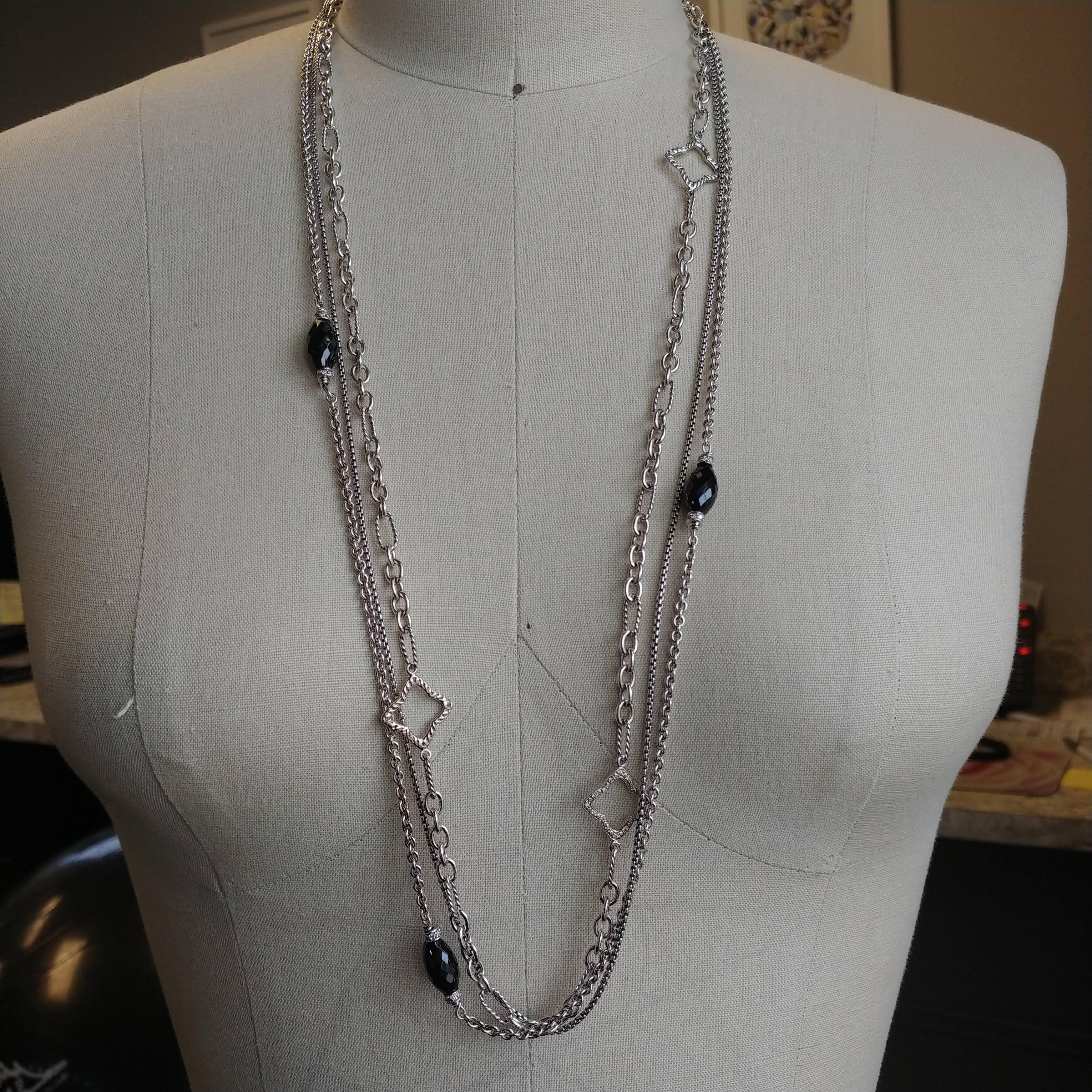 Women's Diamond and Onyx Quatrefoil Multi Strand Necklace