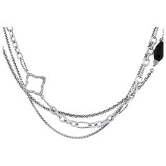 Diamond and Onyx Quatrefoil Multi Strand Necklace
