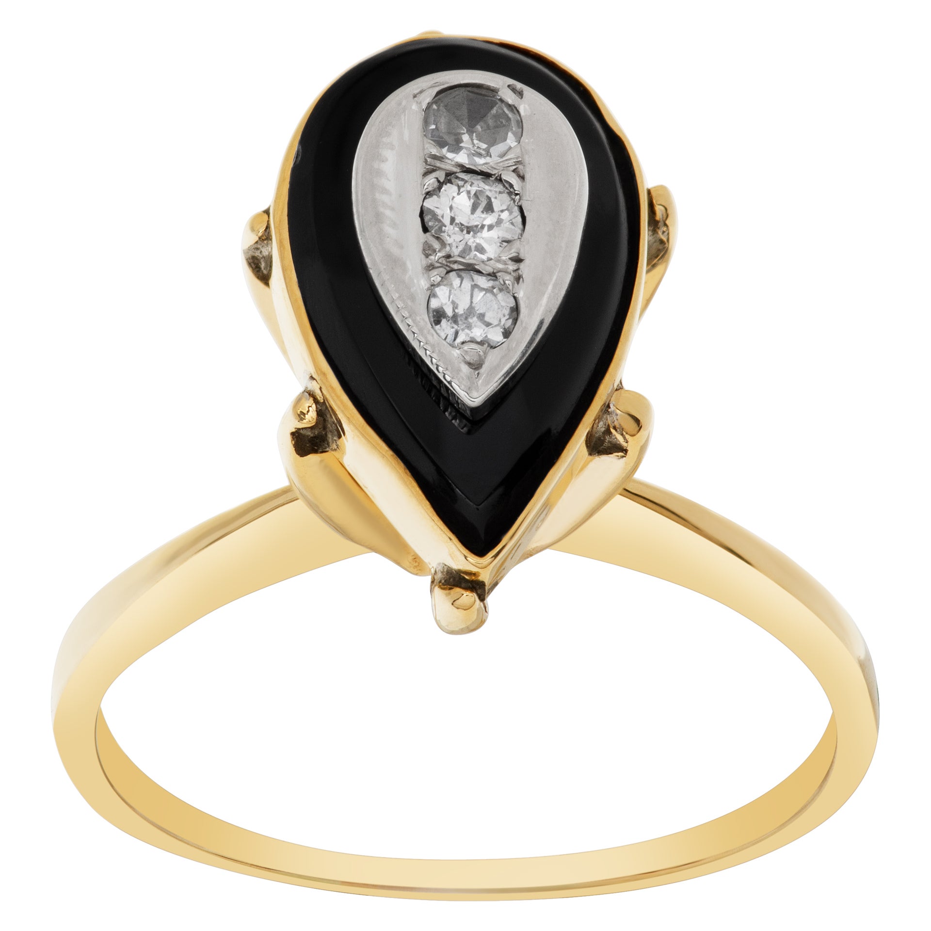 Diamond and Onyx Ring in 14k Yellow Gold For Sale