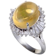 Diamond and Opal Cabochon Platinum Ring