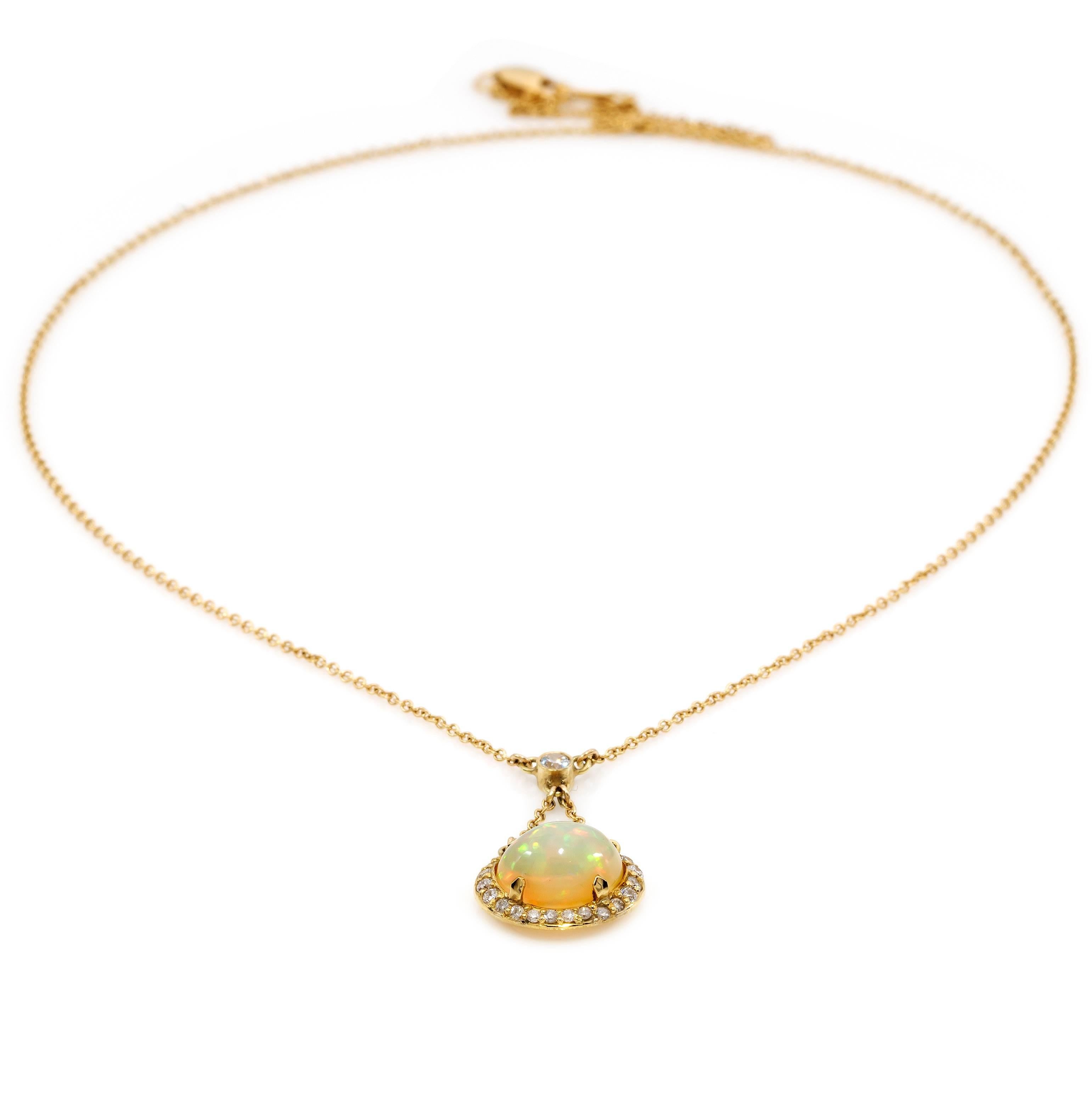 Modern Diamond and Opal Drop Necklace