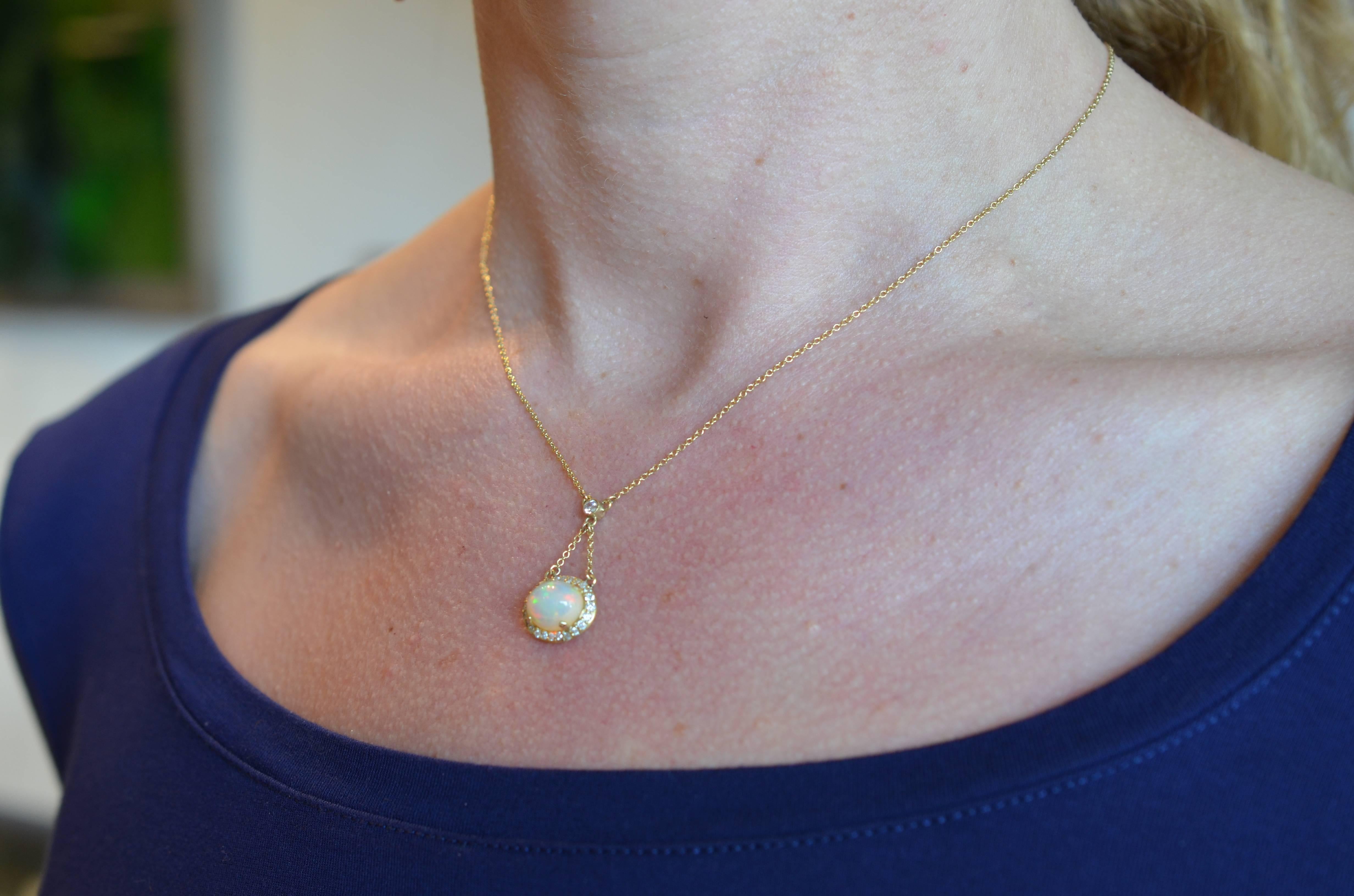 Women's Diamond and Opal Drop Necklace