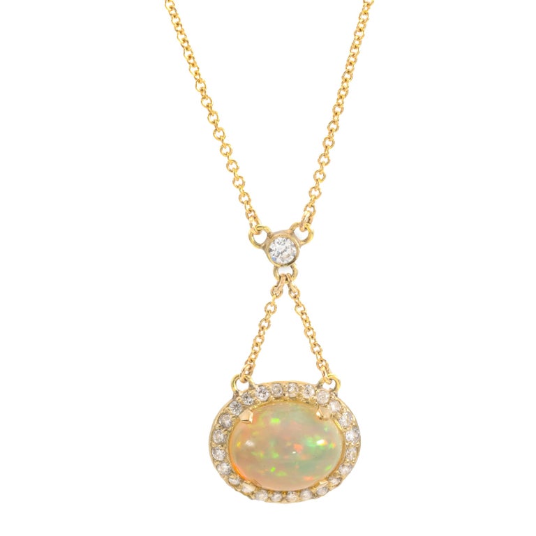 Diamond and Opal Drop Necklace at 1stDibs