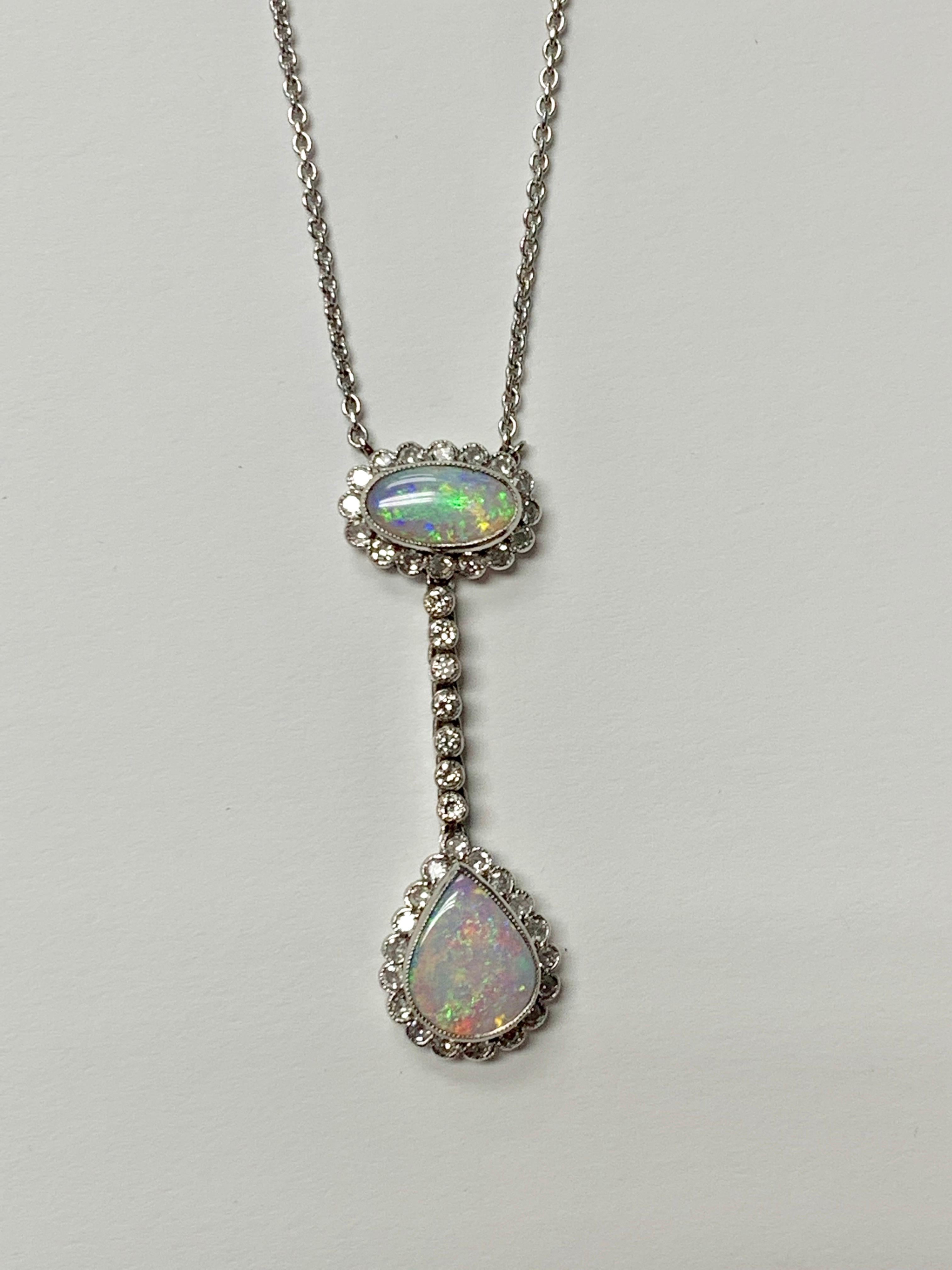 Diamond and Opal Necklace in 18 Karat White Gold For Sale 2