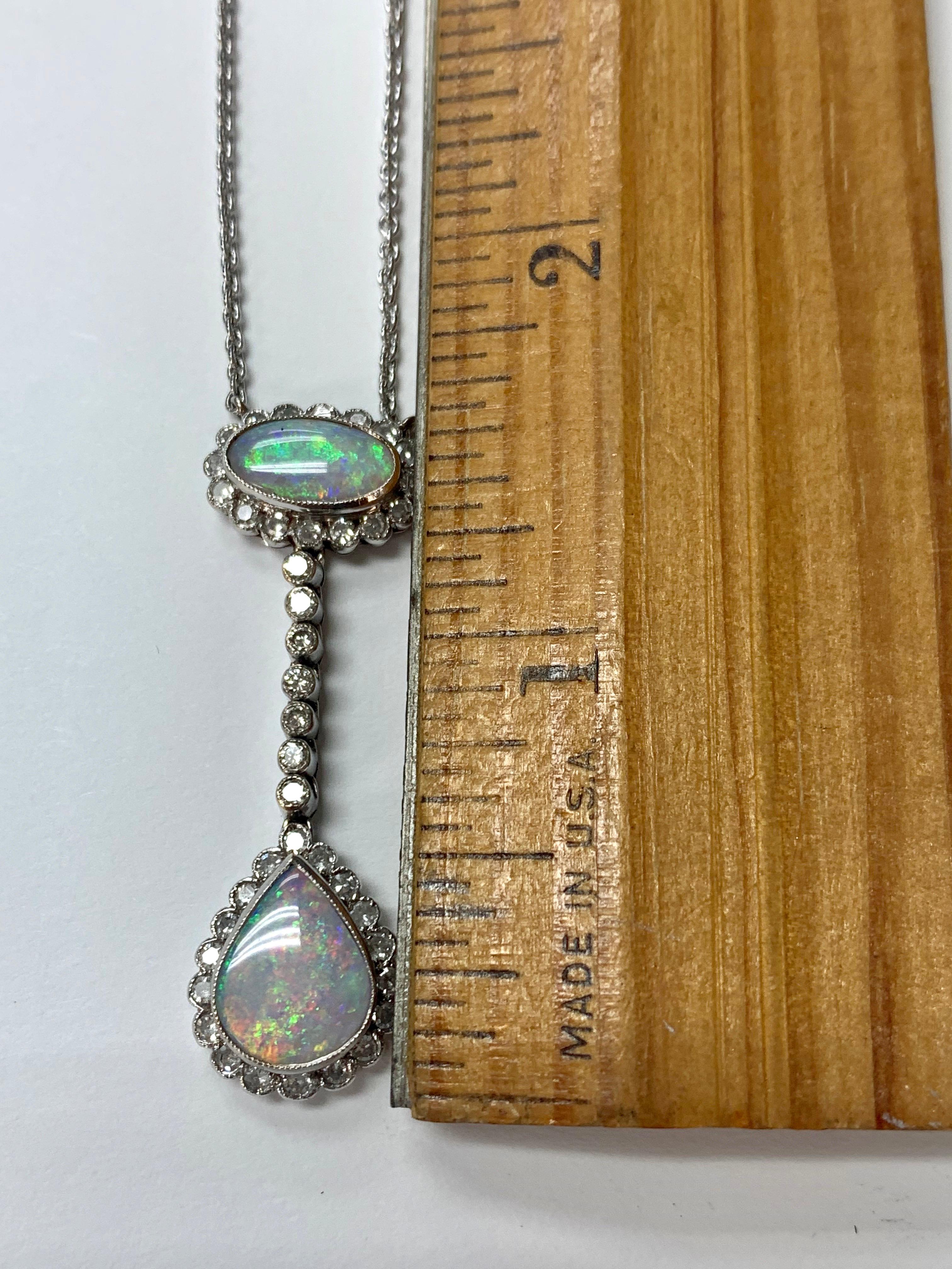 Diamond and Opal Necklace in 18 Karat White Gold For Sale 3