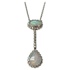 Diamond and Opal Necklace in 18 Karat White Gold