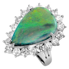 Diamond and Opal Pear Platinum Ring