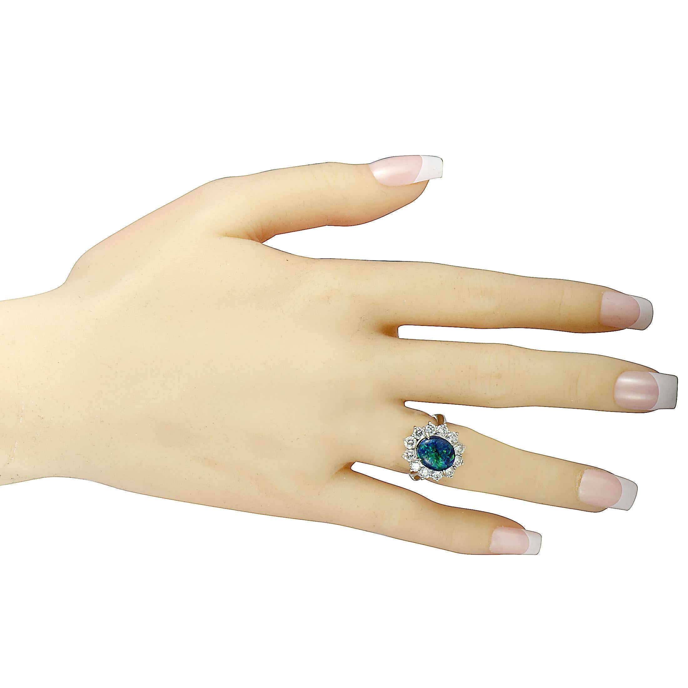 Women's or Men's Diamond and Opal Platinum Oval Ring
