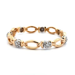 Diamond and Open Station Gold Link Vintage Bracelet Fine Estate Jewelry