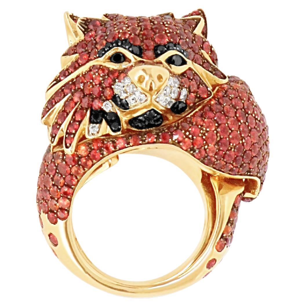 Diamond and Orange Sapphires Fox Head Italian Design Ring in 18kt Gold For Sale