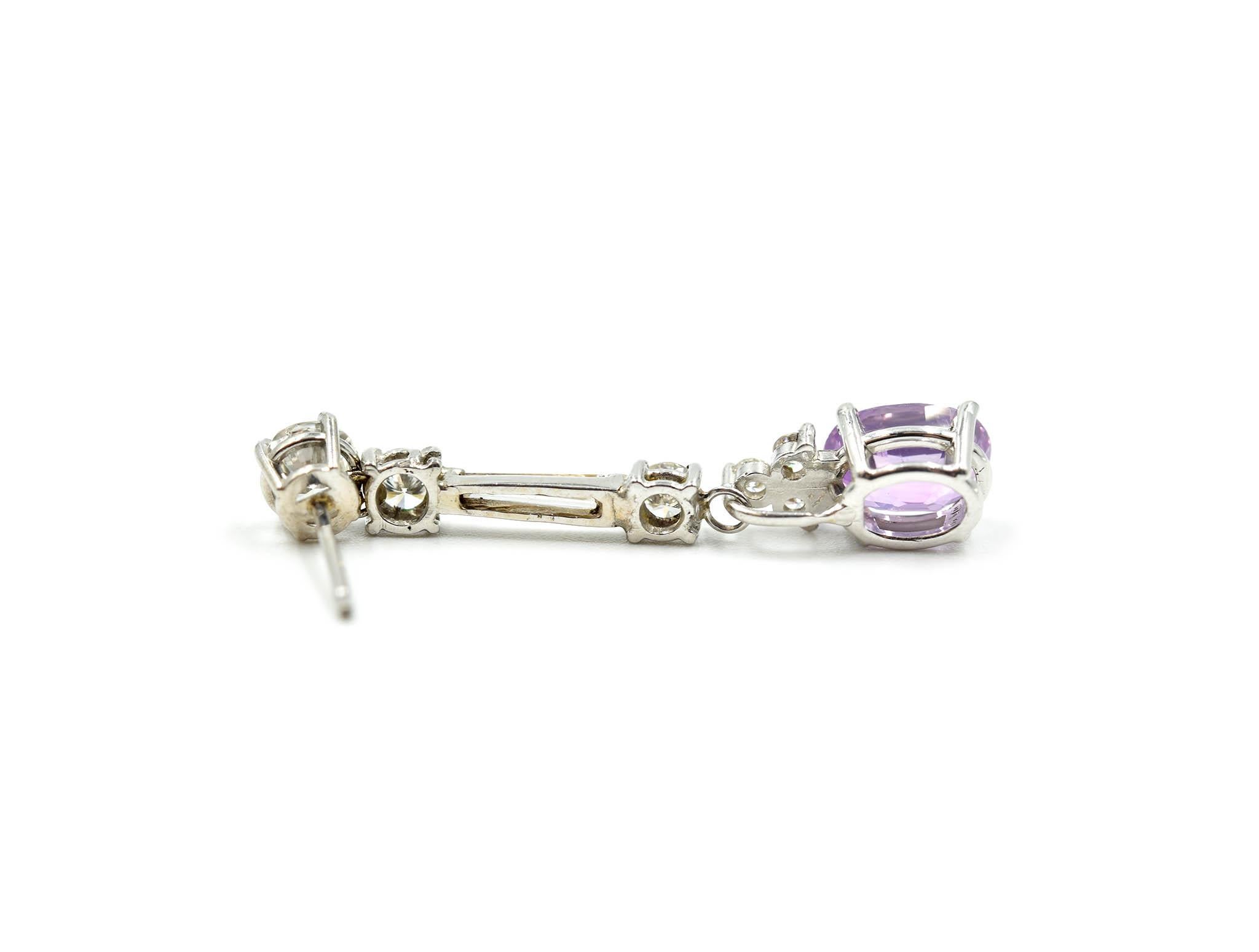 Diamond and Oval Pink Sapphire Dangle Earrings 14 Karat White Gold In New Condition In Scottsdale, AZ