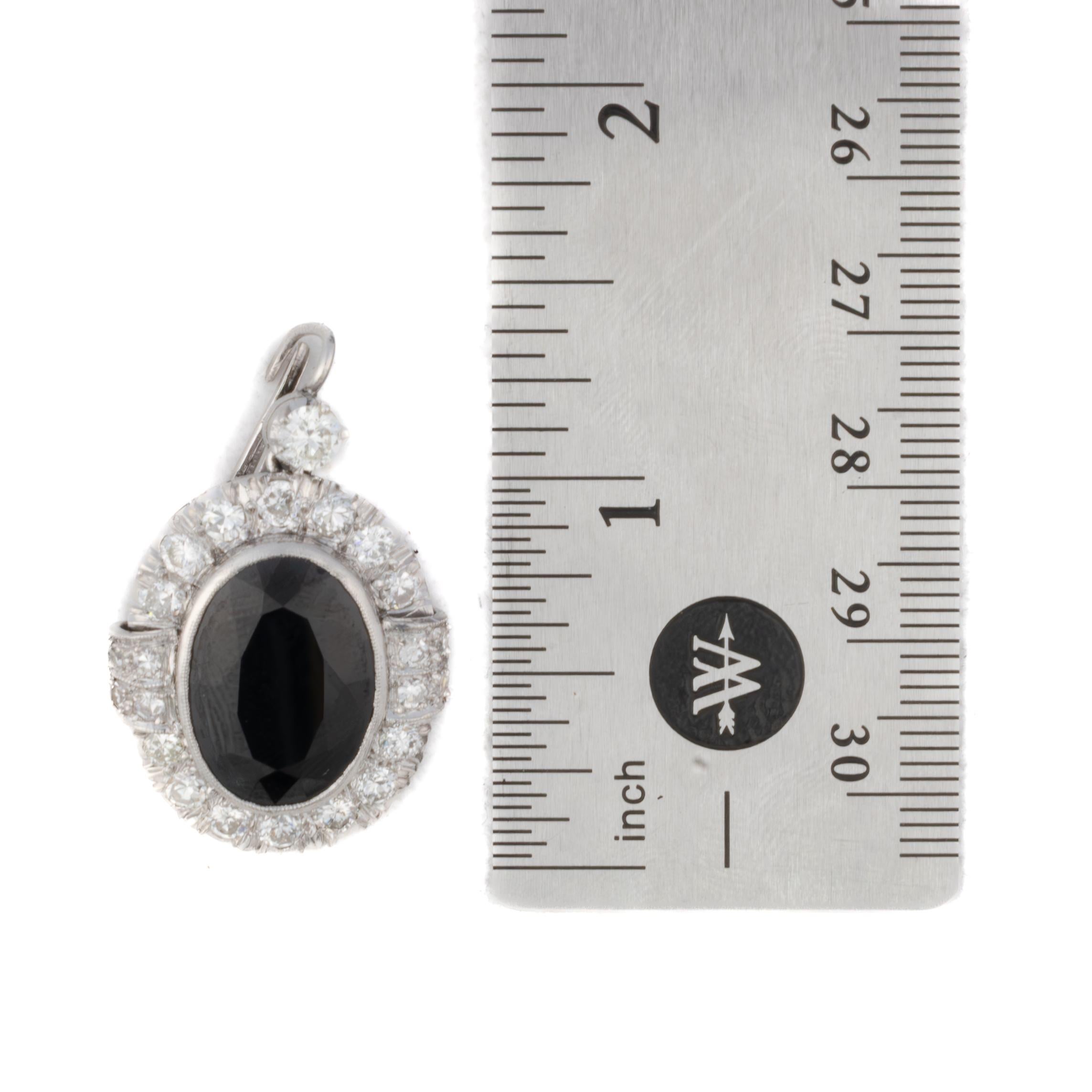 Oval Cut Diamond and Oval Sapphire Halo Drop Earrings For Sale