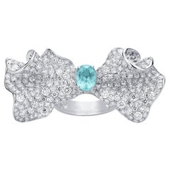 Diamond and Paraiba Bow Ring in 18K White Gold